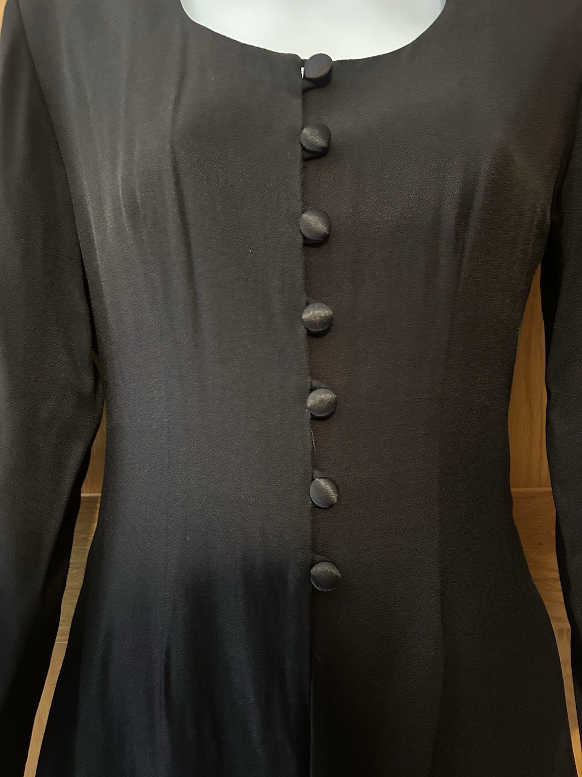Vintage 90s Whimsigoth Black Structured Button Up Mini Dress With Lace Trim 4P