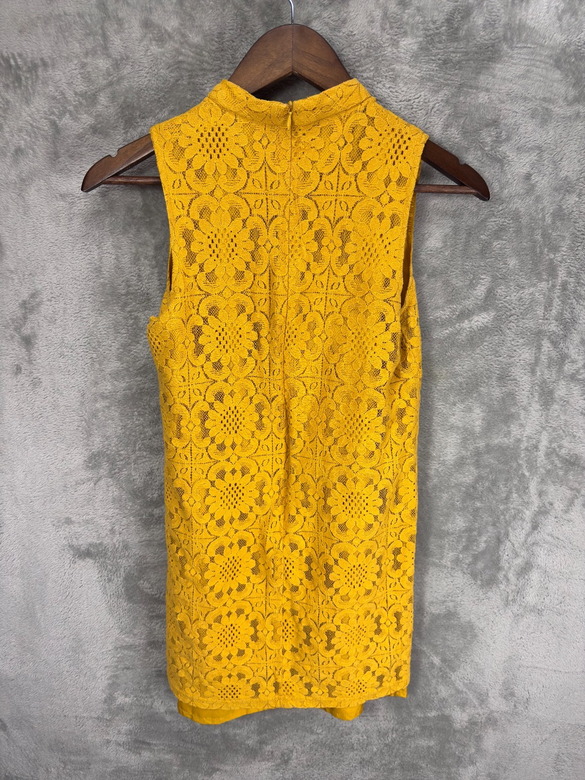 Forever 21 Crochet Floral Lace Mini Shift Dress S Yellow Boho Western Festival