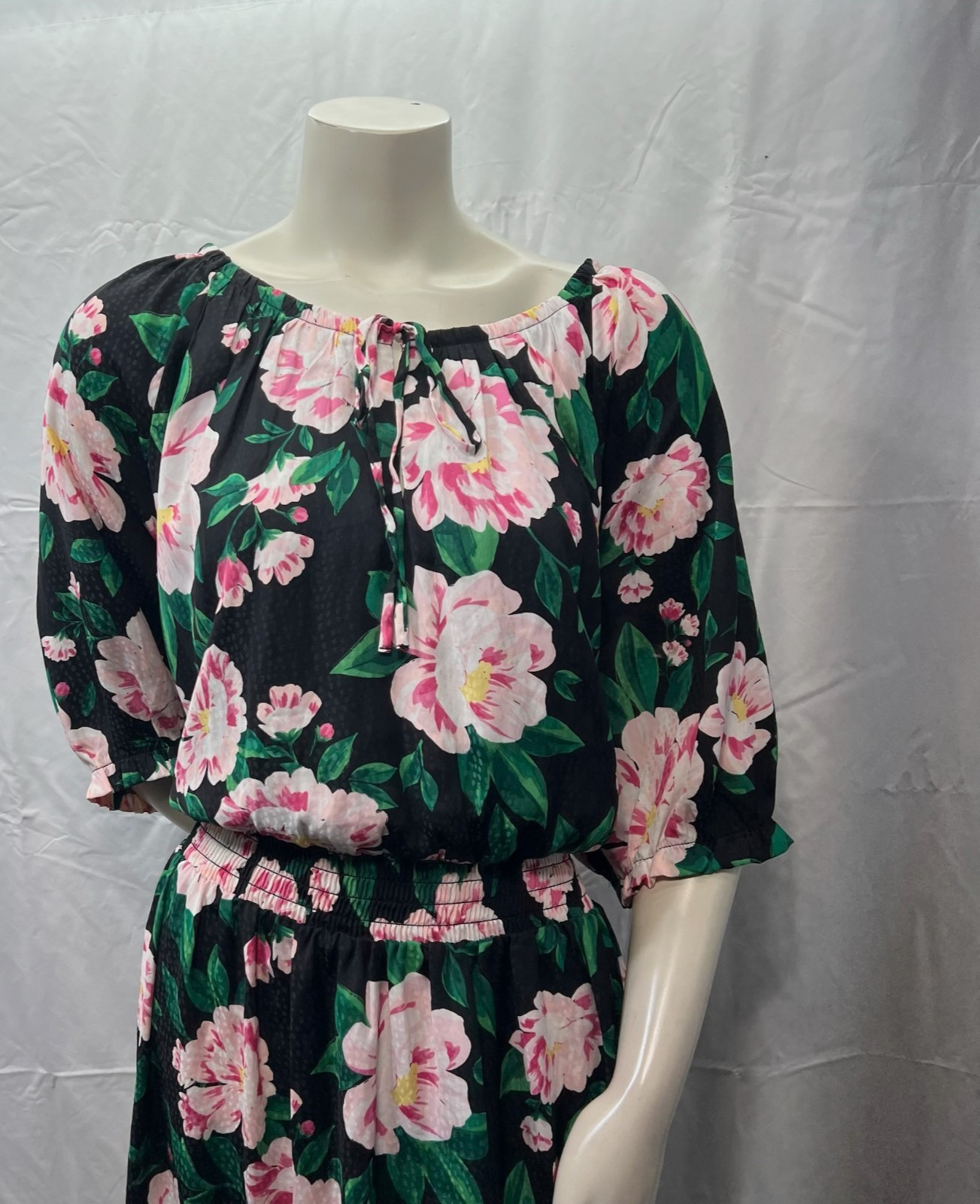 On 34th Dress Womens Plus Size 3X Black Floral Short Sleeve Cinch Waist New