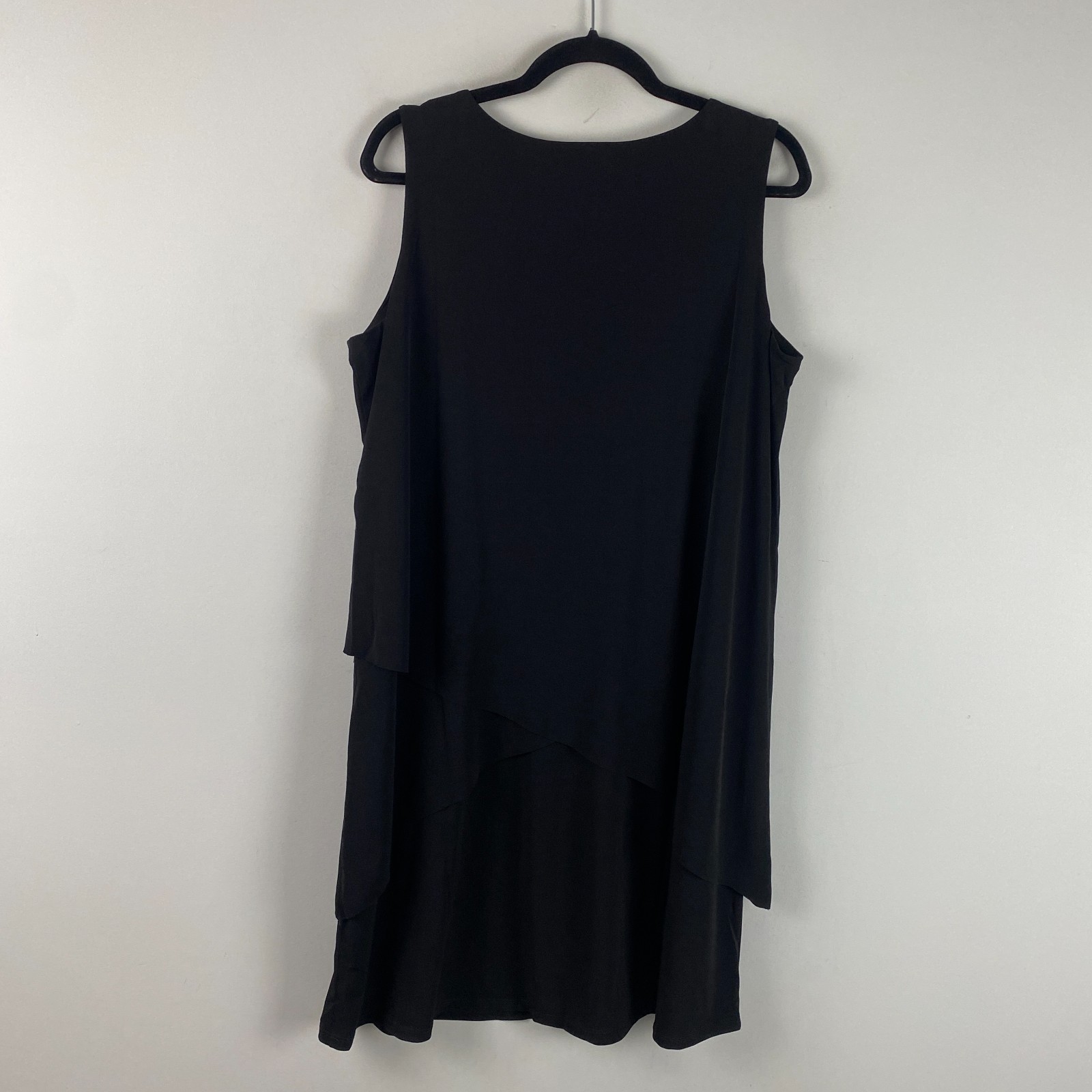 Susan Graver Liquid Knit Tiered Shift Dress Size Petite Large Black Sleeveless