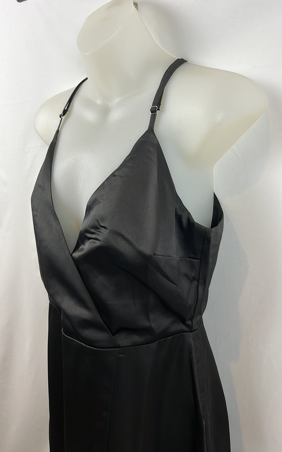 Lulus What a Stunner Black Satin Asymmetrical A-Line Mini Dress Size M – NEW