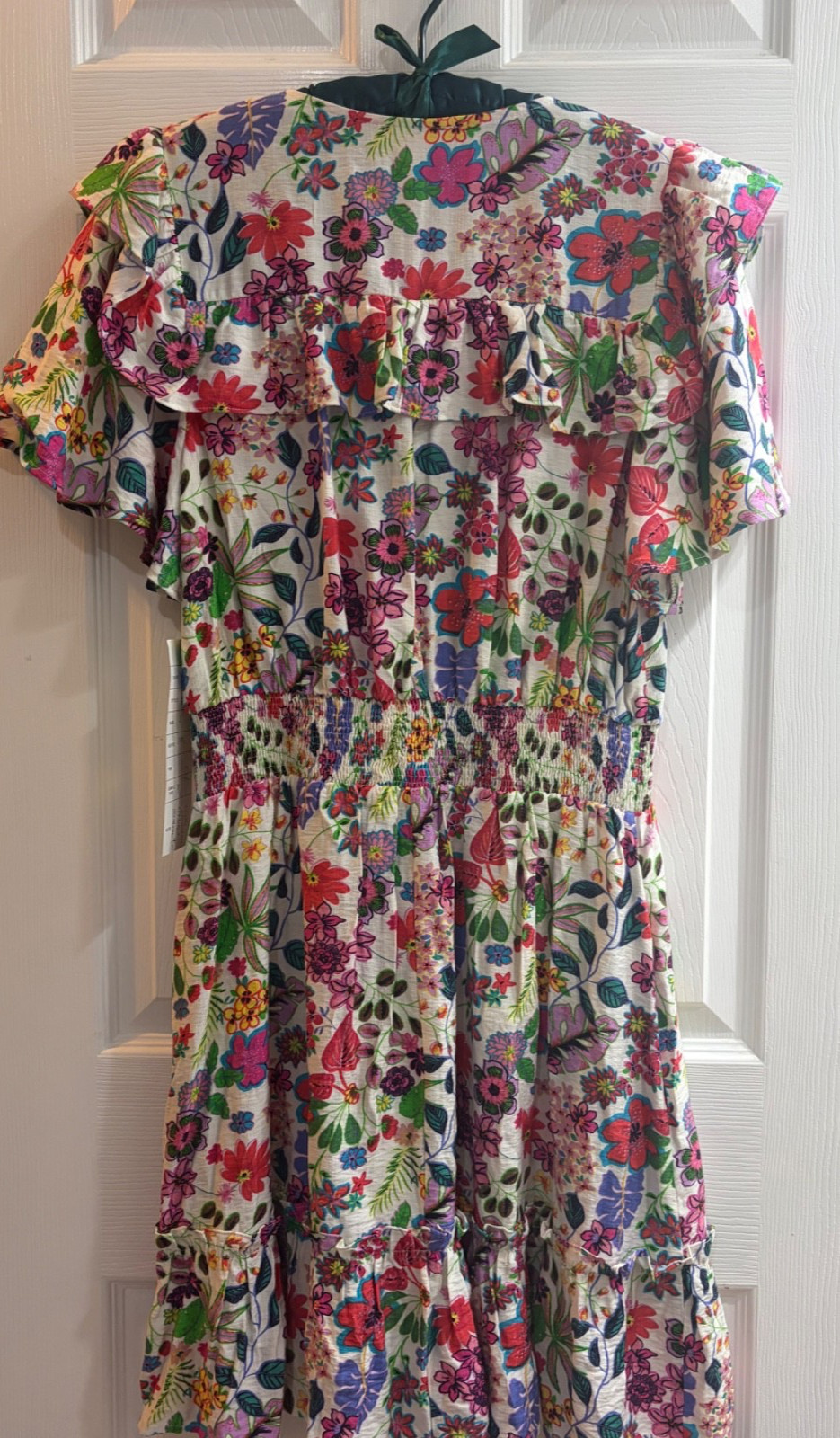 New Easel Boho Floral Button Front Tiered Ruffled Bottom Smocked Dress Small