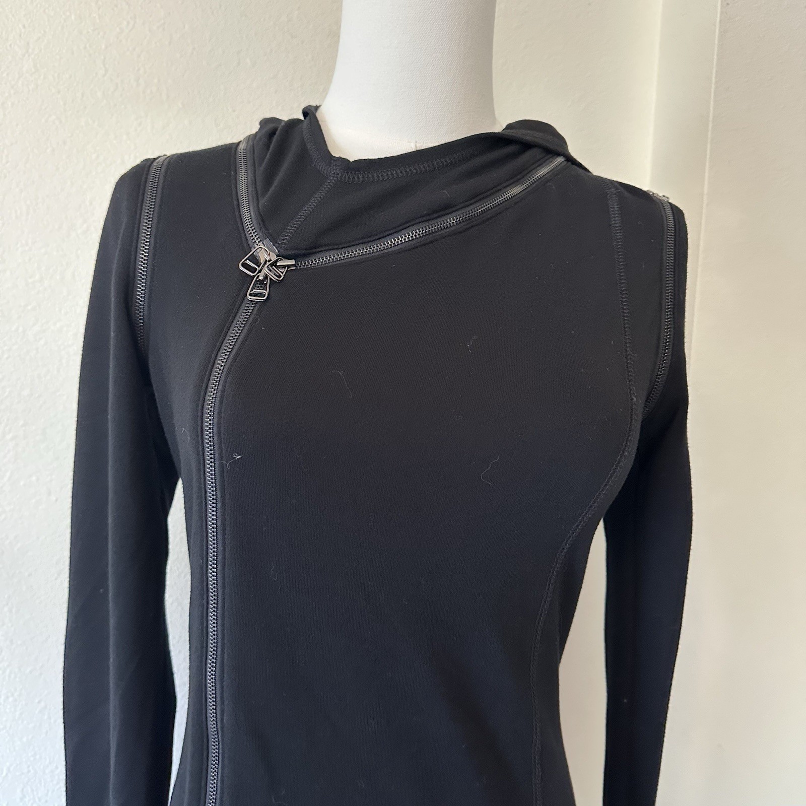 Rachel Rachel Roy Black Asymmetric Zip Bodycon Mini Dress Medium Hood Cowl Neck