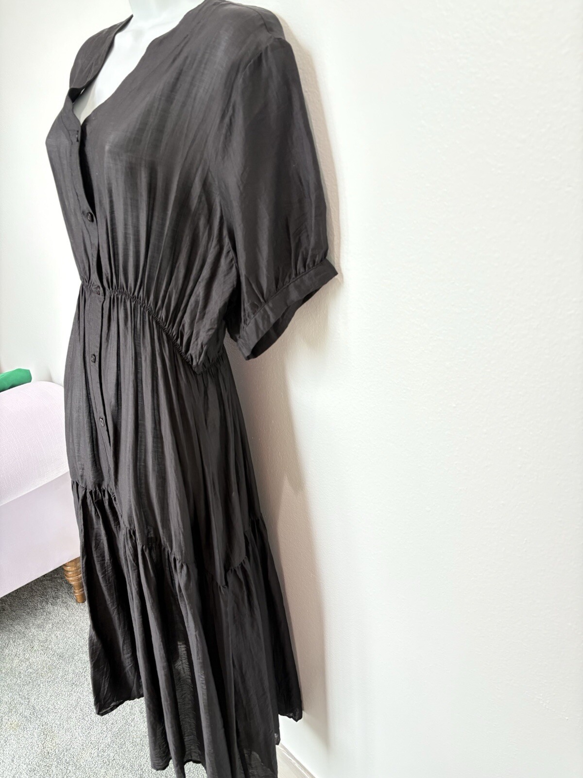 Mod Ref Dress Size XL Black Bohemian Style Loose Relax Fit Sleeves Buttons