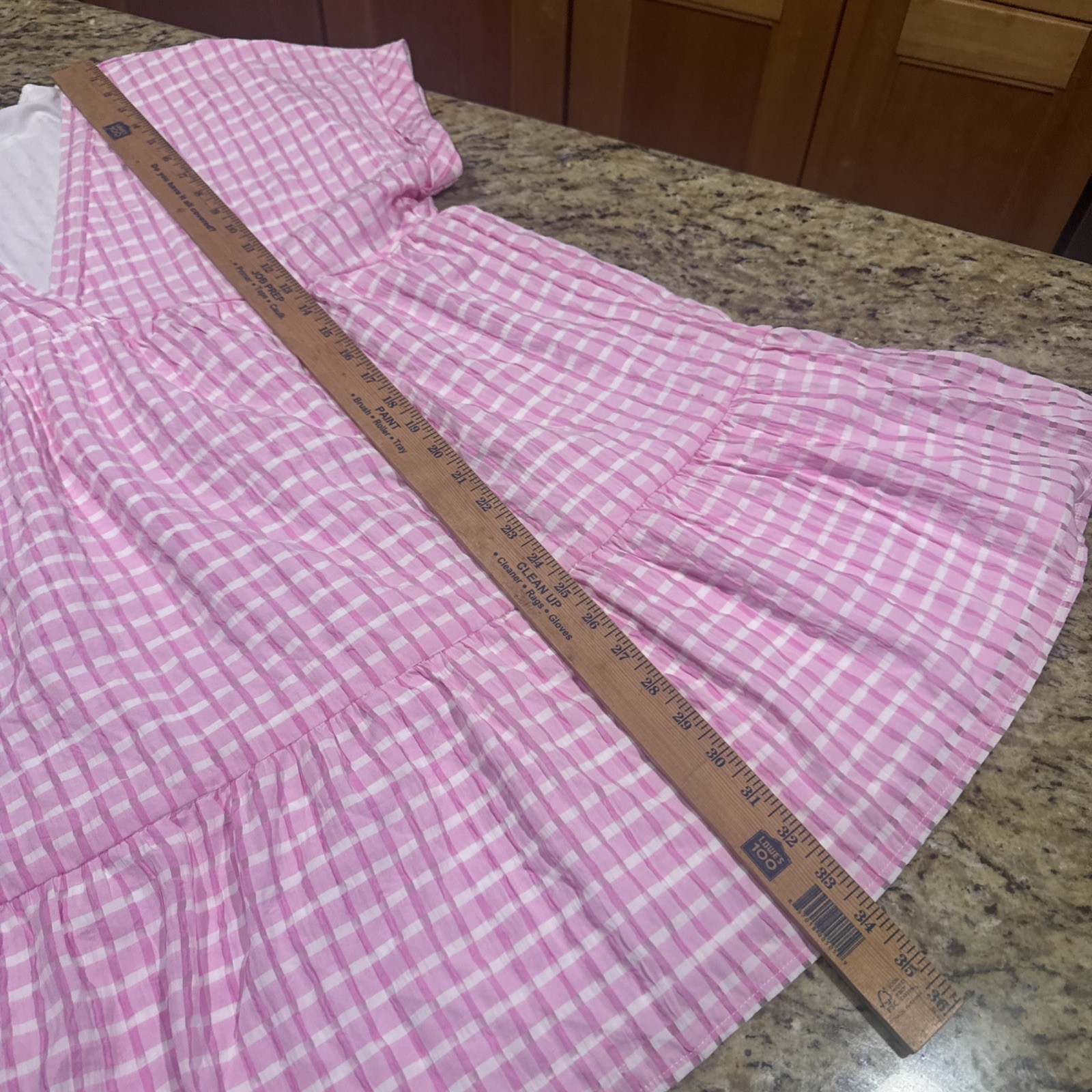 Shien Pink Gingham Checked Tiered Flutter Sleeve Casual Barbie Dress Womens Larg