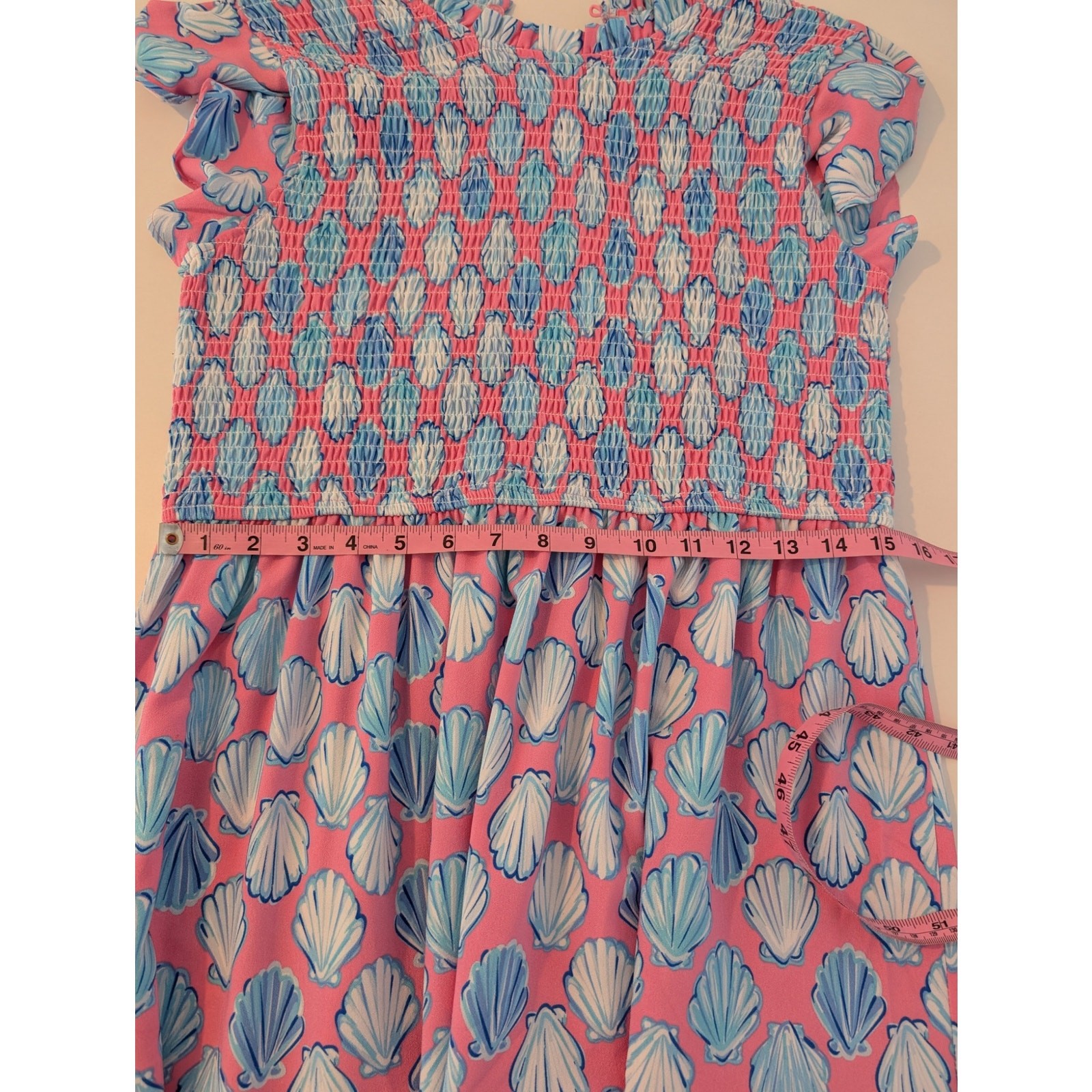 Simply Southern Dress Maxi Shell Novelty Tiered Preppy Beach Pink Blue Size L