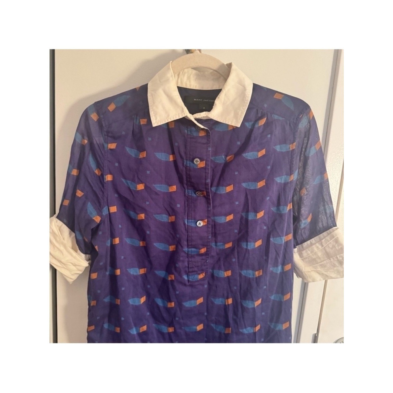 Marc Jacobs Purple Geometric Print Polo Shirt Dress | Cream Collar