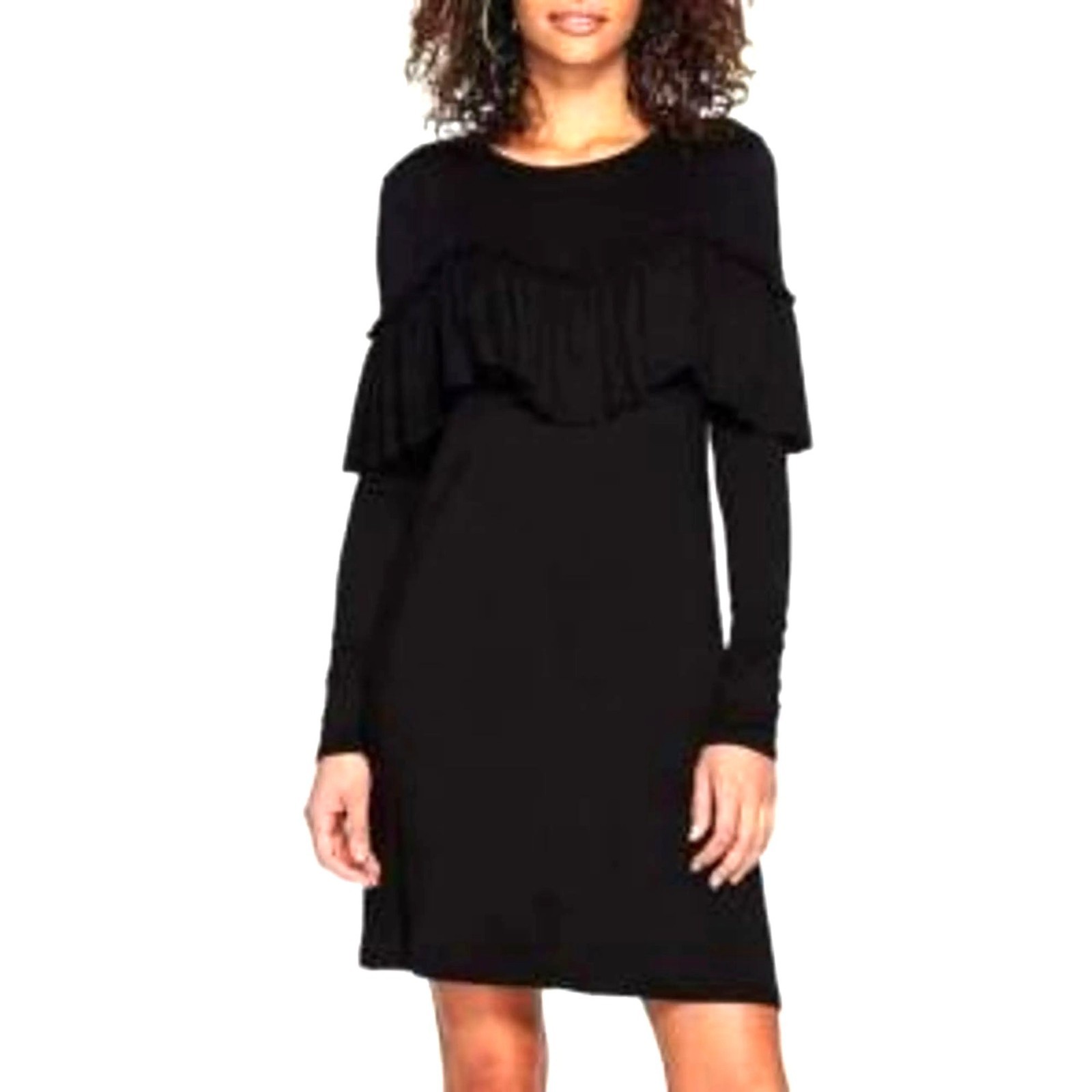 Kensie Black Ruffled Ultra-Soft Knit Dress w/Pockets Size S Fall Winter Sweater
