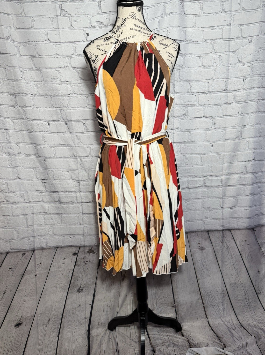 SHEIN Womens Abstract Print Halter Dress Belted Sleeveless Flowy Summer S M L XL
