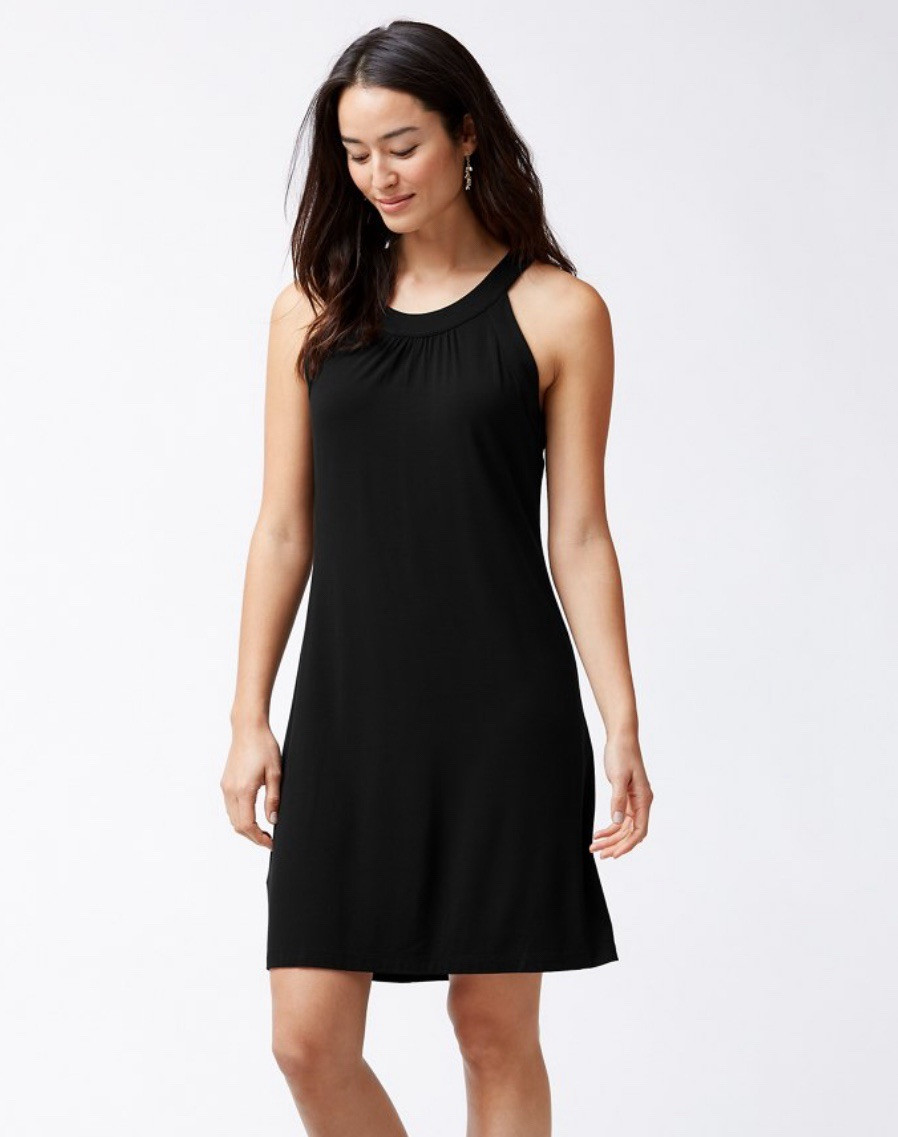 Tommy Bahama Black Tambour Halter Dress Womens XXS Modal Blend Travel Knit