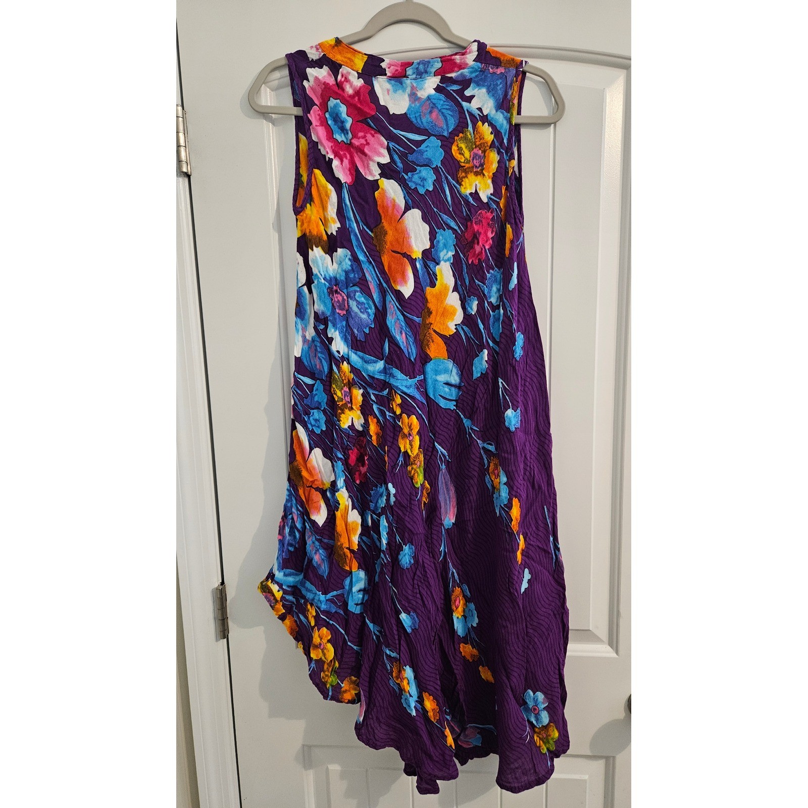 Seven Islands Purple Floral Handkerchief Hem Rayon Sleeveless Dress Womens 2X