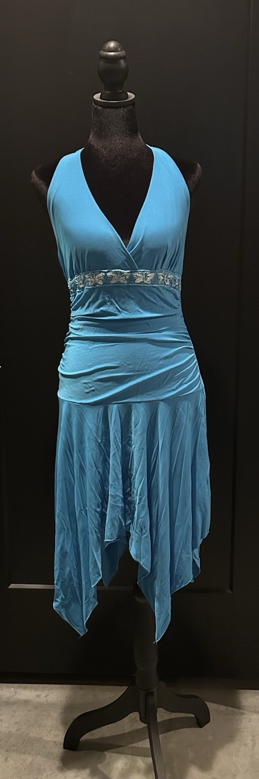 Lipstick Solid Blue Halter Dress Women’s Size Large Polyester Spandex