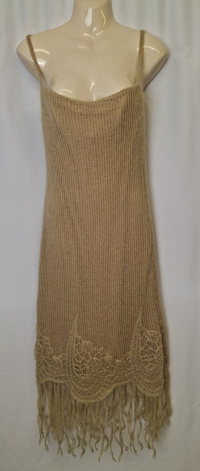 Vintage LA PERLA Women’s Knitted Dress UK10 Mohair Look Brown Strappy Elegant