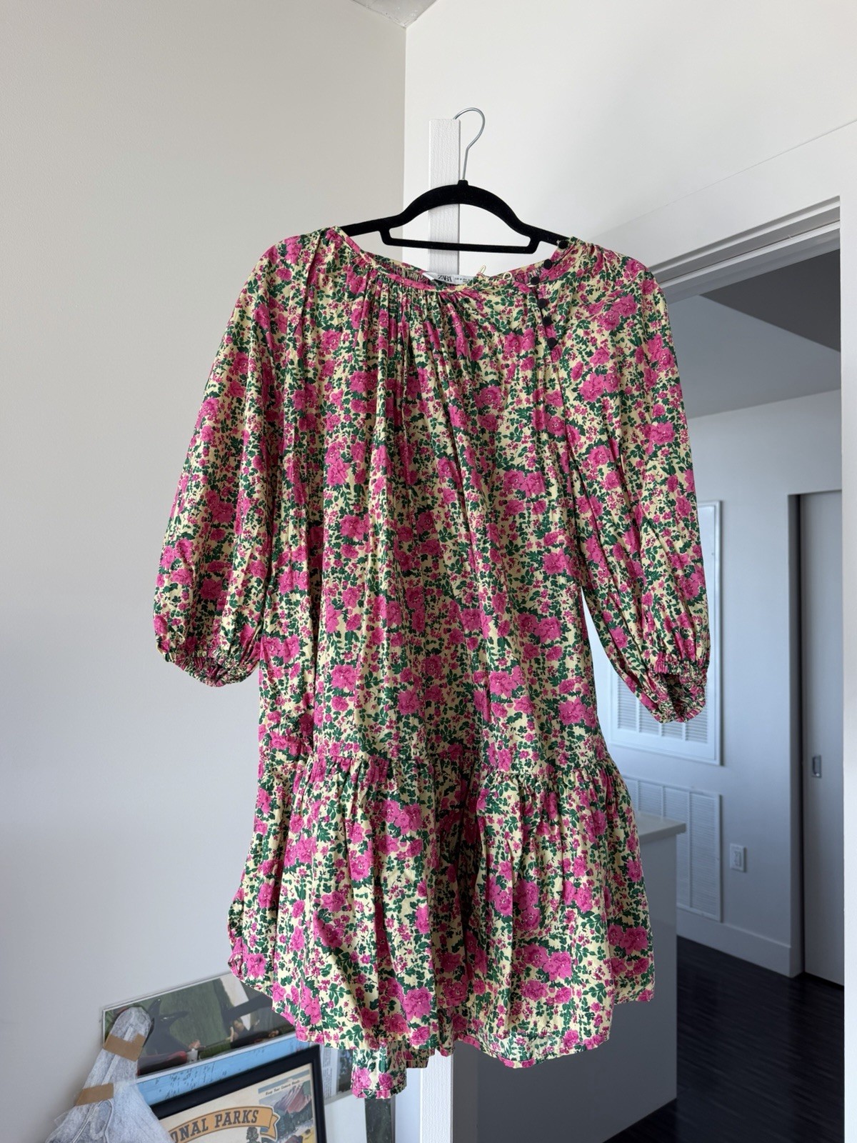Zara, Women’s Medium Drop Waist Floral Dress Mid-Sleeve