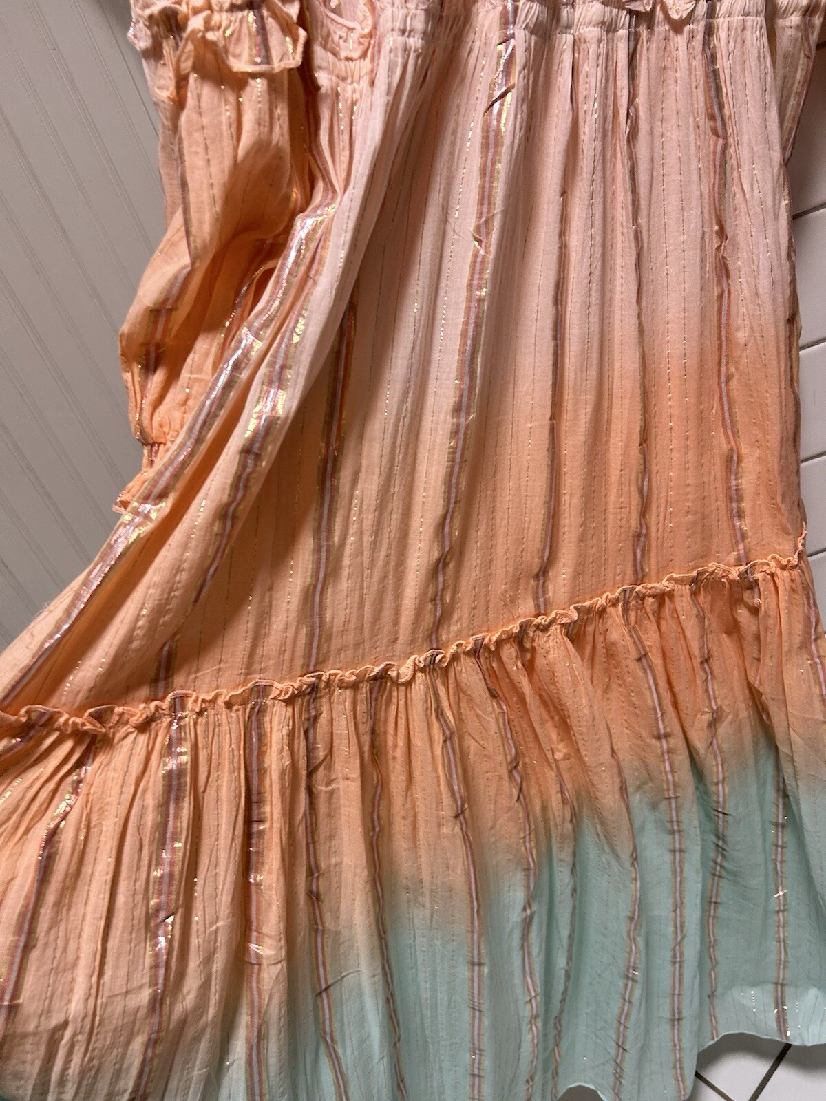 Miss June Paris Cotton Boho Chic Beachy Maxi Ombre Tie Dye Lame O/S NWT