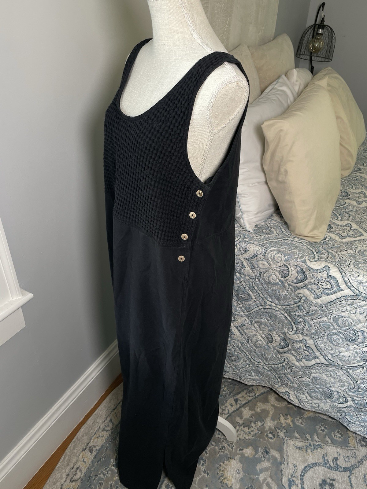 Nadia Black Textured Button Side Sleeveless Maxi Dress Women’s Size M