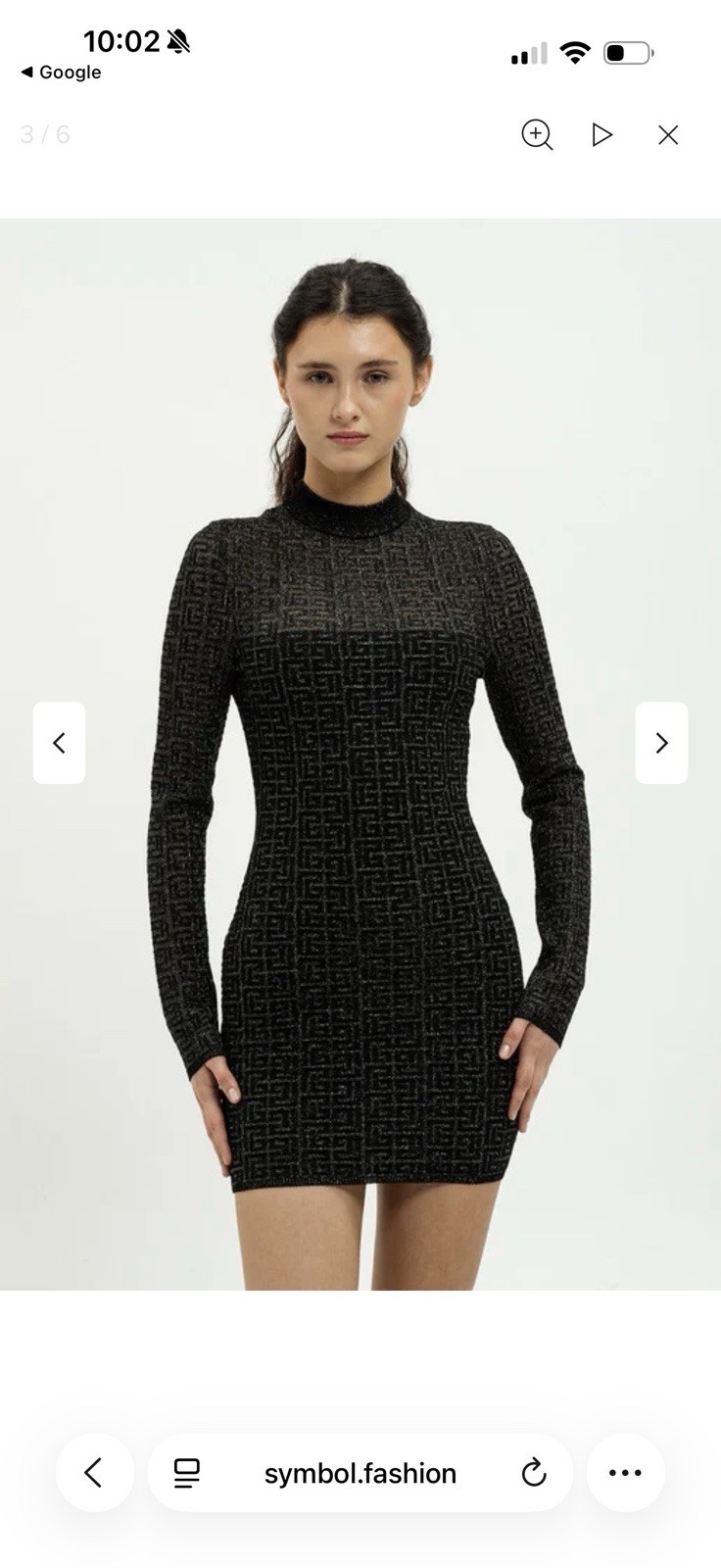 BALMAIN PARIS PB Monogram Knit Mini Dress Black Metallic Mock Neck FR 36 Small