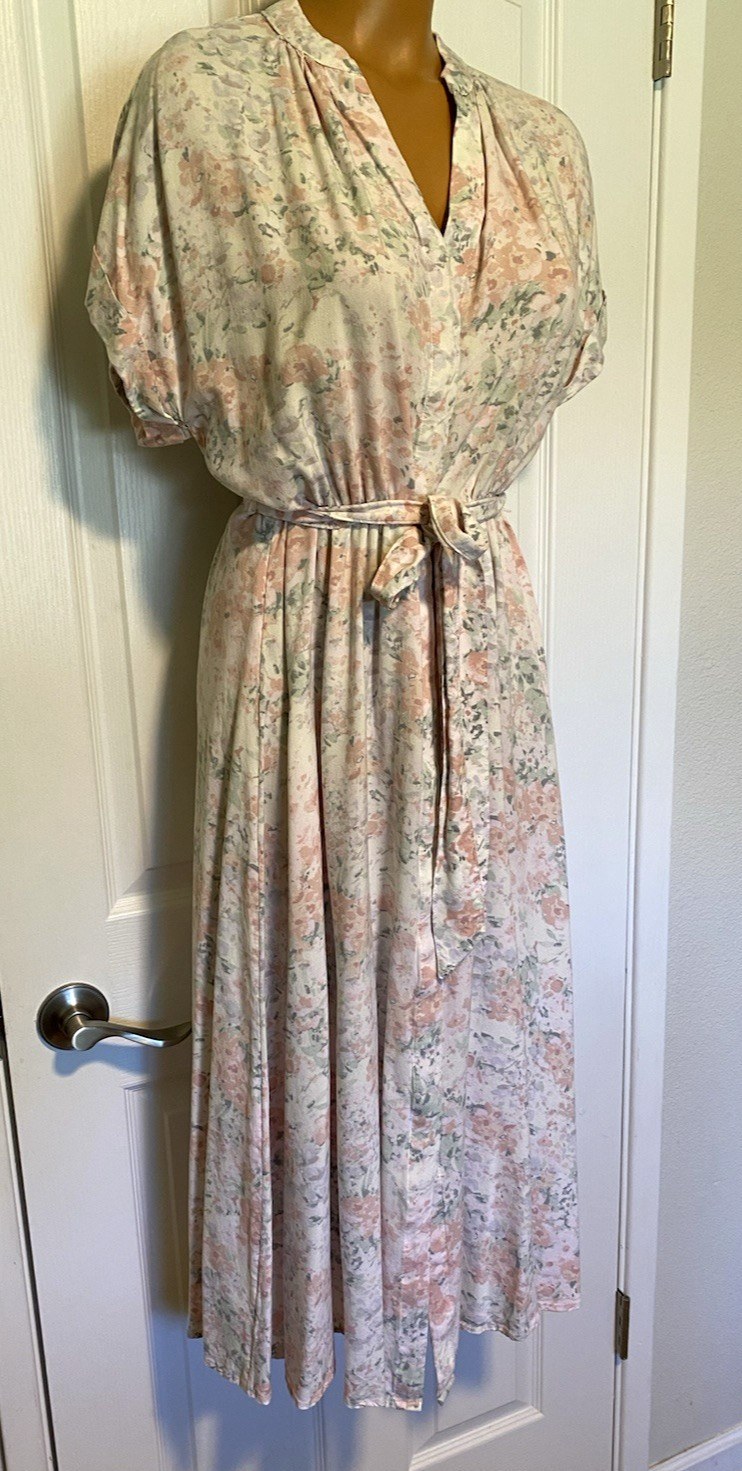 H&M PASTEL FLORAL BUTTON DOWN DAYDRESS ~ HUGE SWEEP SKIRT SZ S