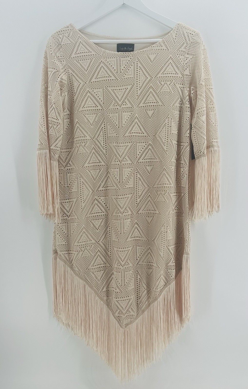 NWT Step In Style Dress Cream Beige Sz S Crochet Tunic Dress Boho AB12