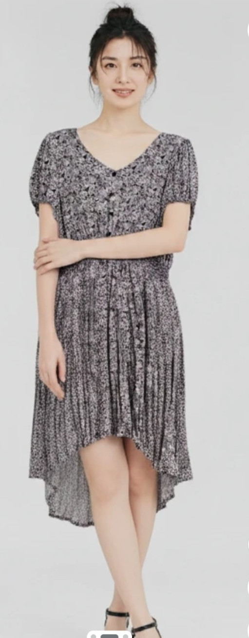 Indigo Rose Navy Blue Purple MicroFloral Short Sleeve Midi High Low Hem Dress XL