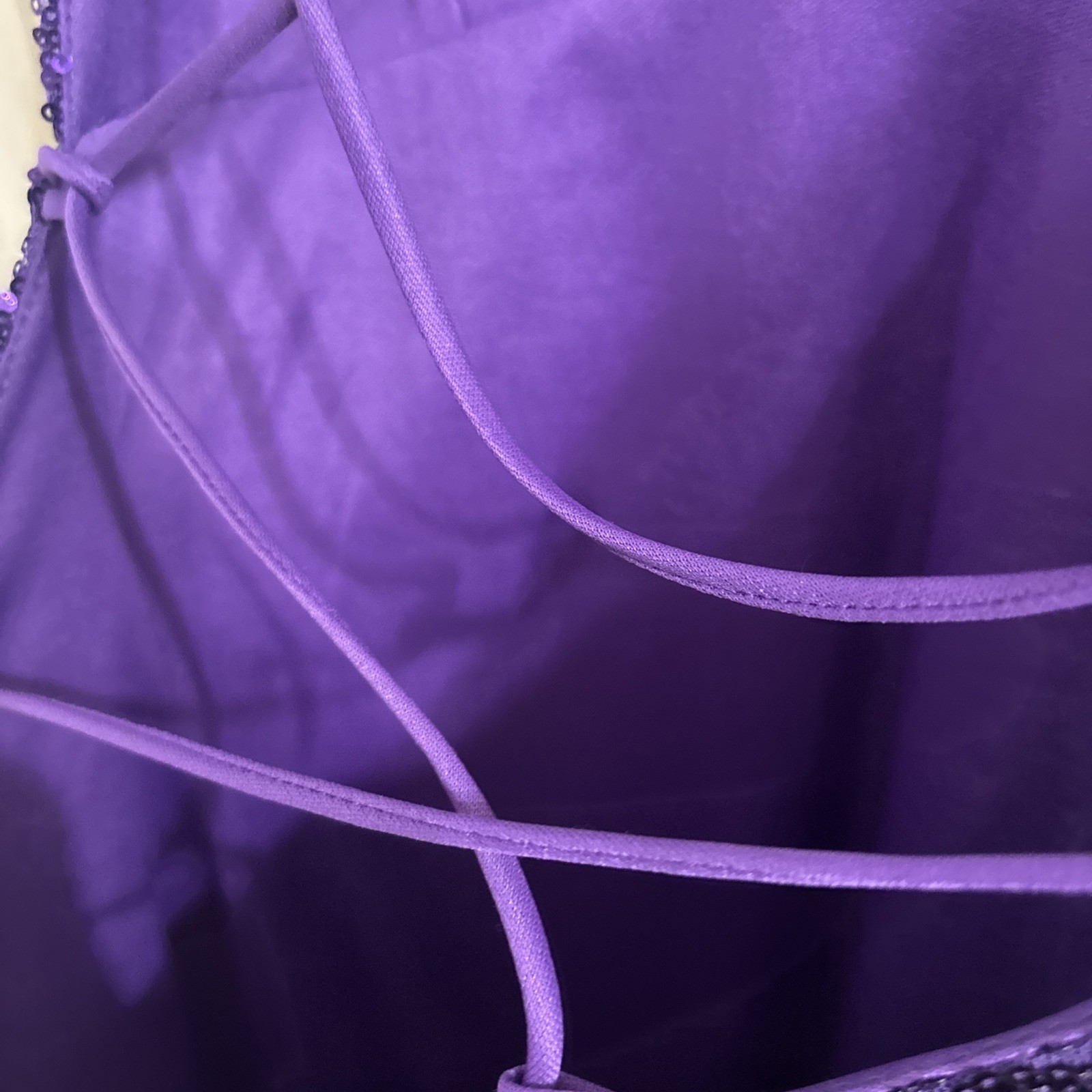 Lucy In The Sky Purple Sequin Spaghetti Strap Lace Up Back Medium Mini Dress