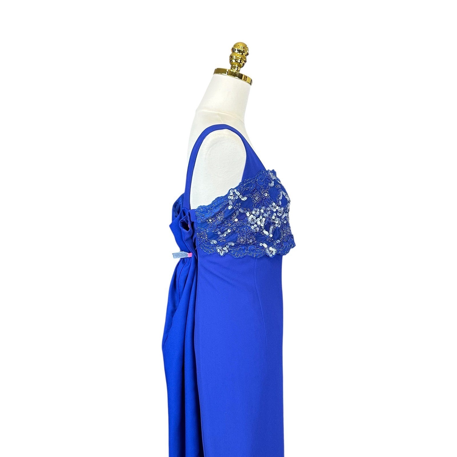Royal Blue Column Evening Gown Sequined Lace Bodice Formal Maxi Dress Sleeveless