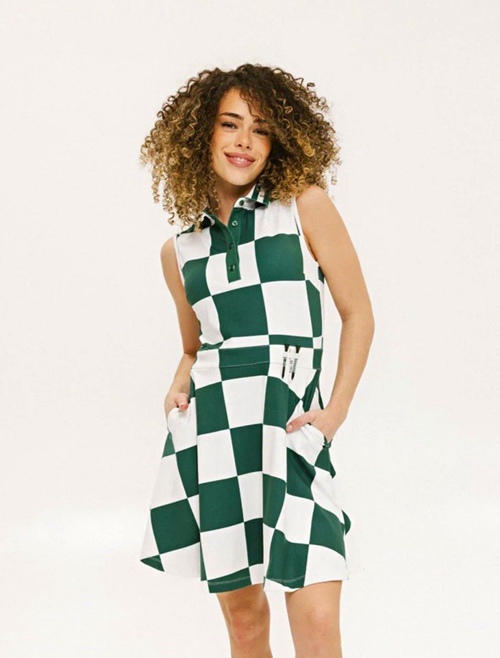 NWOT Fore All Green/White Jordan Dress- checkered, collared, sleeveless-XXL