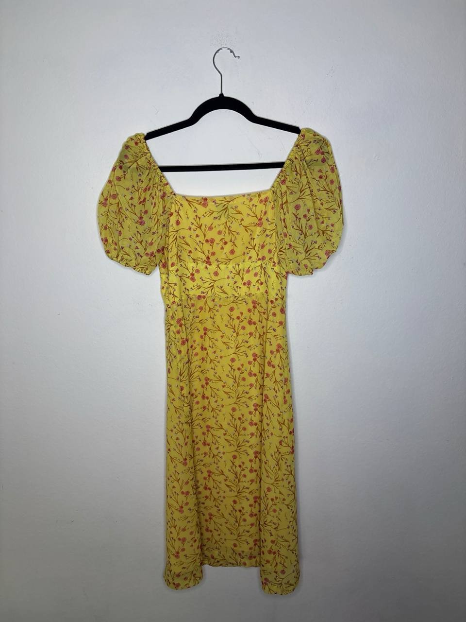 J.O.A. Floral Mini Dress Puff Sleeve V-Neck Yellow XS Just One Answer