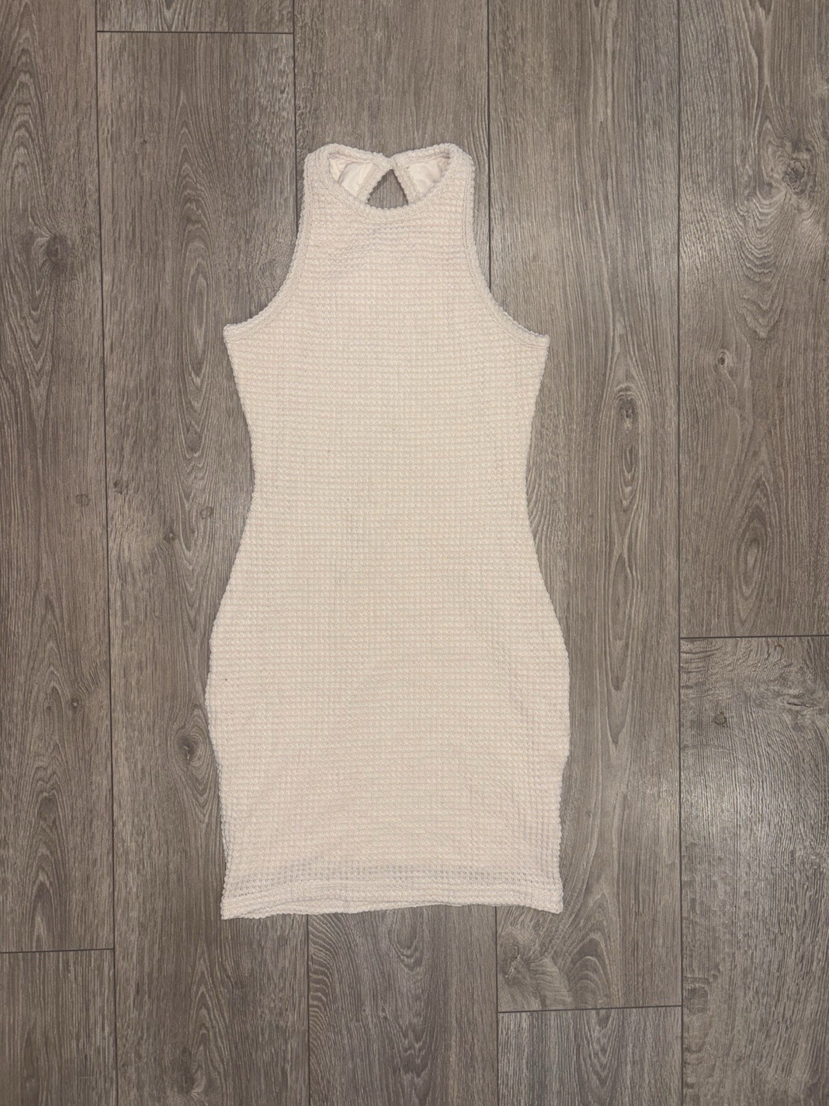 SHEIN XS Textured Knit Bodycon Mini Dress Cream Sleeveless