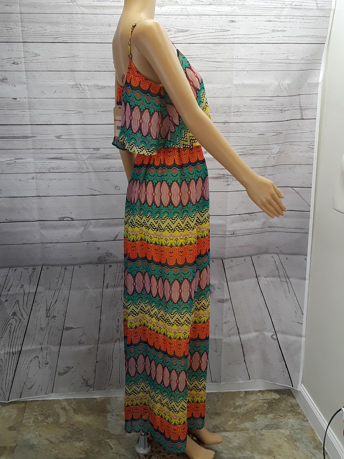 Y2K Red Camel Maxi Dress XS Spaghetti Strap Open Back Multicolor New $46.00