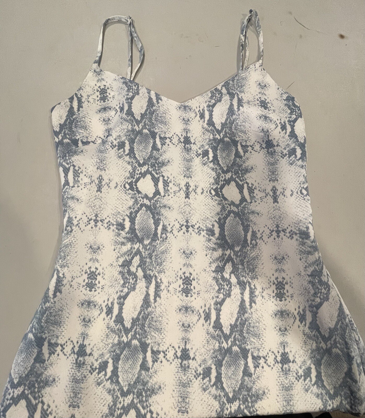 Storia Women’s Blue/Ivory Printed Mini Slip Dress w Spaghetti Straps Size S EUC