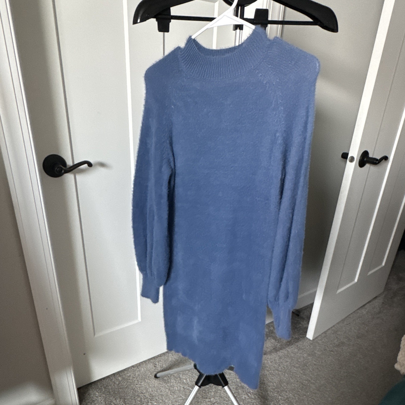 ZESICA Women’s Blue Solid Sweater Dress Mock Neck Long Sleeve Midi M
