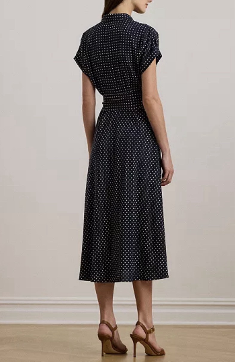 Lauren Ralph Lauren Polka-Dot Belted Crepe Dress Sz 10 NWT