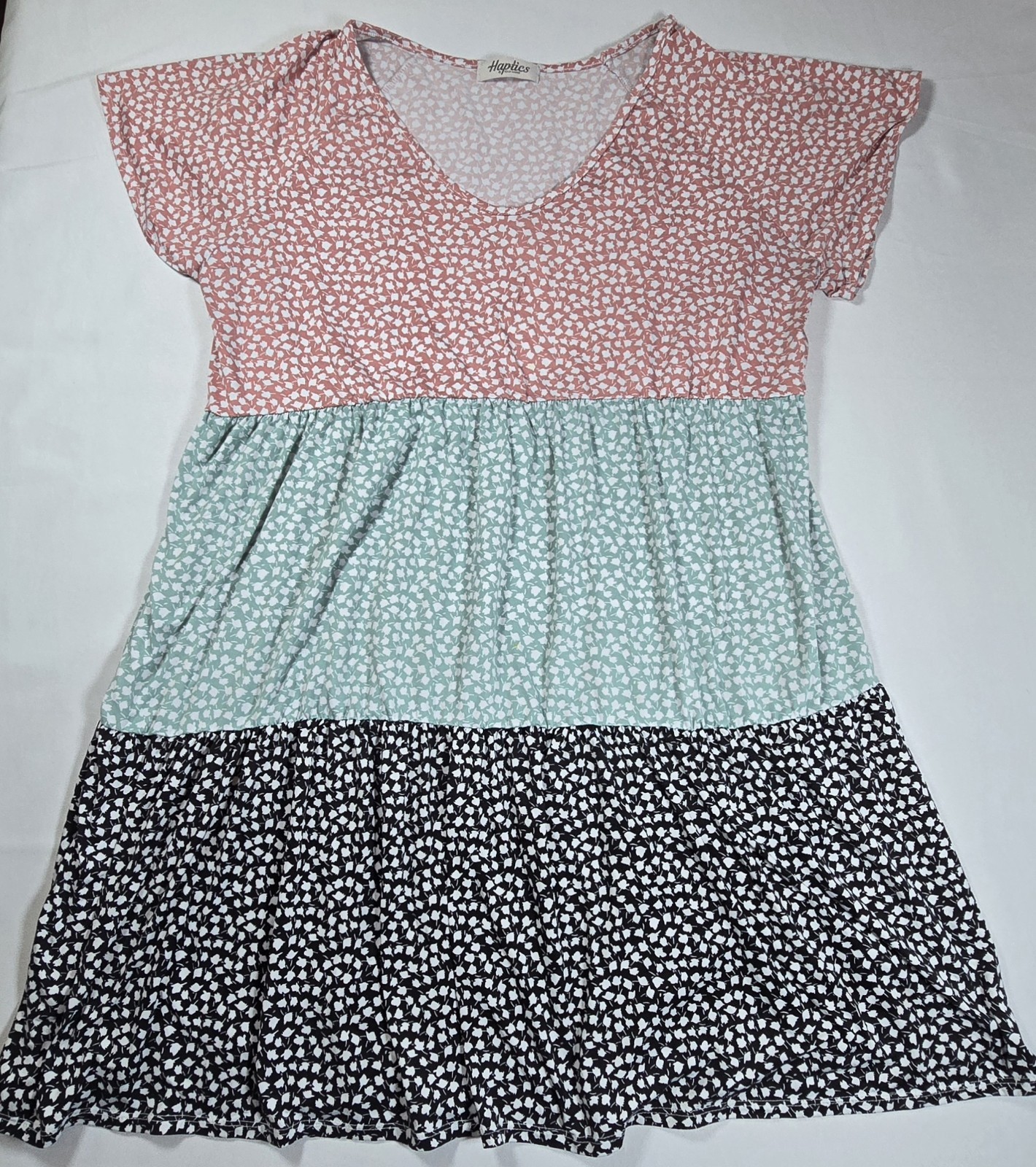 Haptics By Holly Harper Dress Pink Green Black Floral Short Sleeve Womens 1X