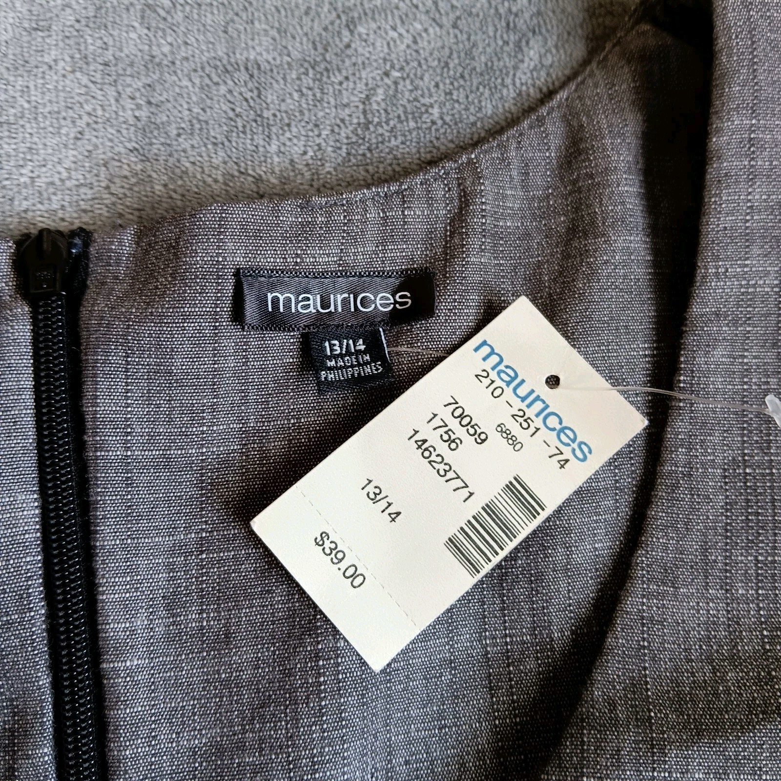 Simple Gray Sleeveless V-Neck Chambray Dress, Maurices Sz 14, Academia, Office