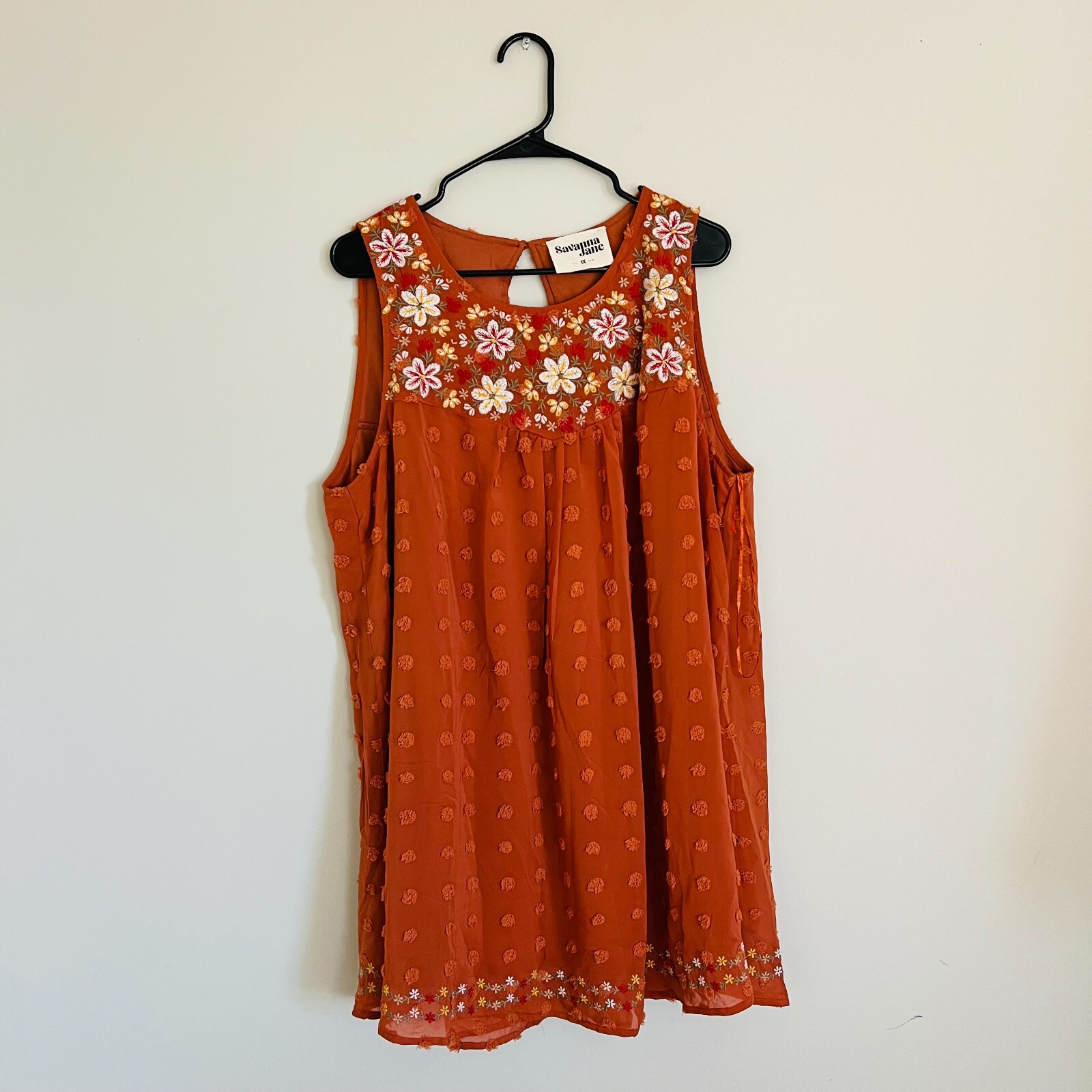 SAVANNA JANE Boho Tunic Dress Women’s Plus 2X Sienna Orange Peasant Embroidered