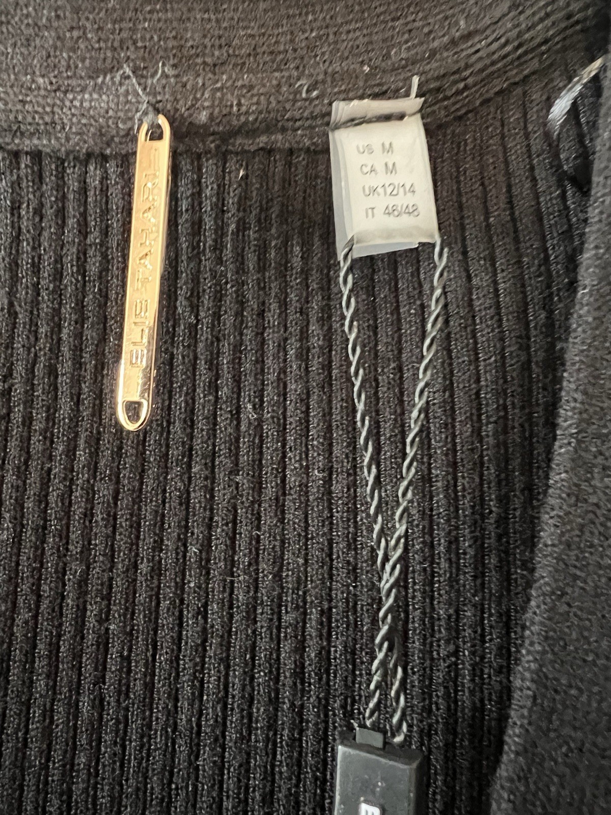NWT $295 Elie Tahari noir black The Casey knit Sweater Midi Dress gold buttons M