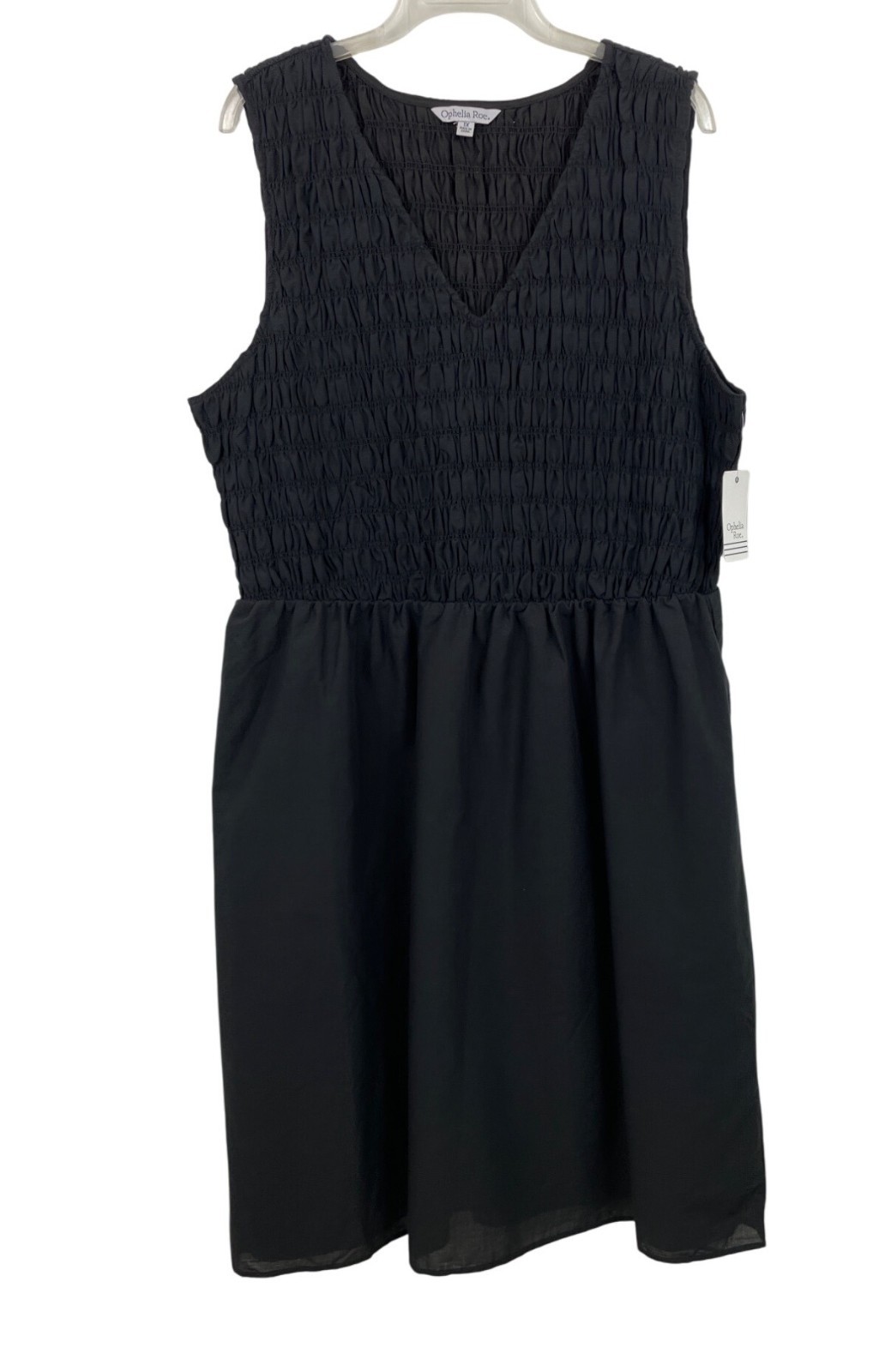 Ophelia Roe Womens Black Smock Dress 1X Sleeveless V-Neck