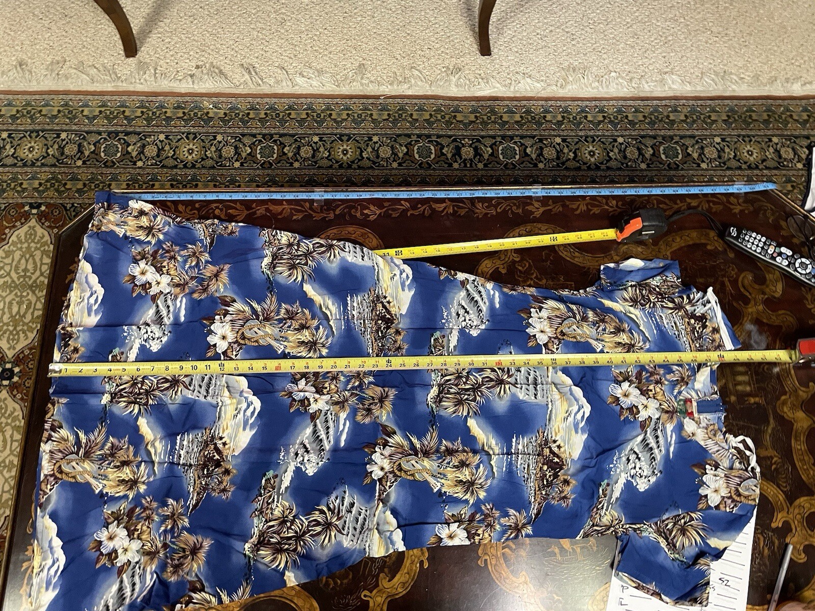 VTG Hilo Hattie Womens Blue Brown Palms Hawaiian Short Sleeve Maxi Dress Beach M