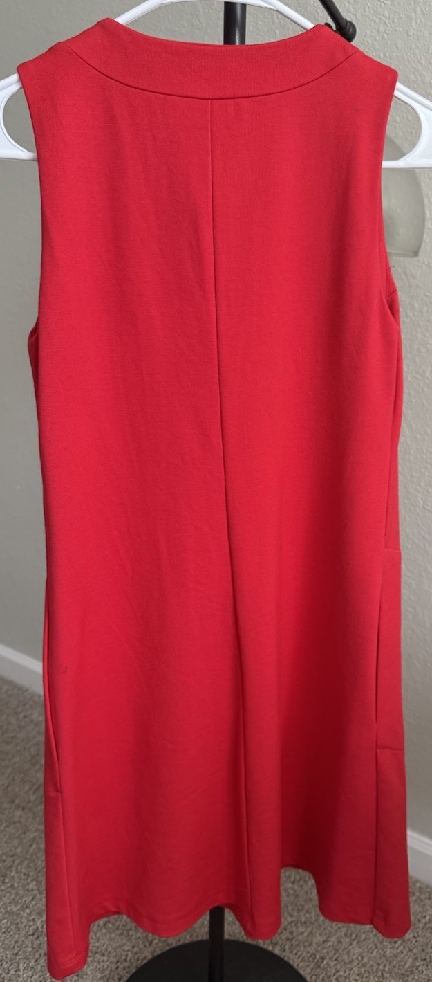 Sara Campbell Red Shift Dress XS Sleeveless Knit Button Front Pockets