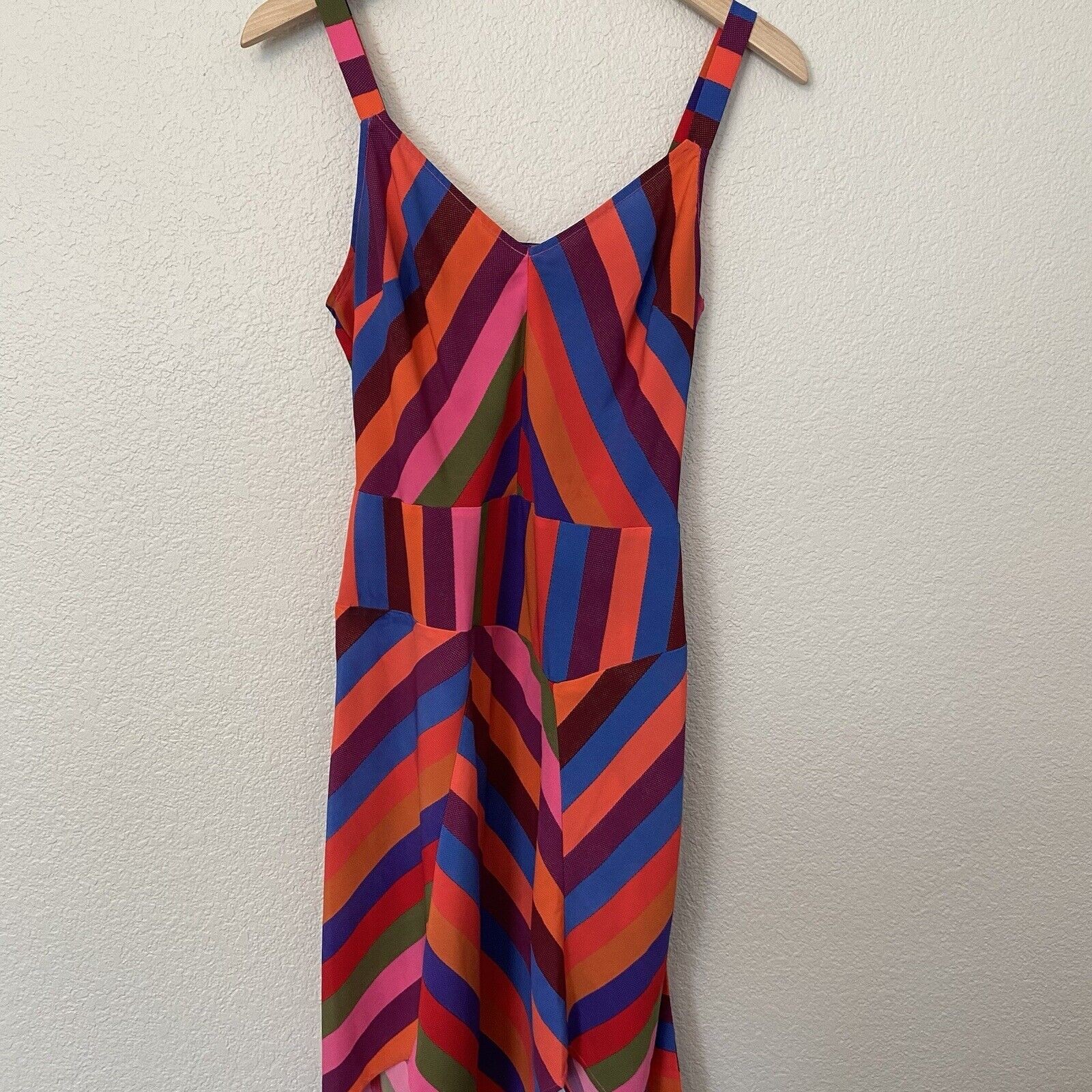 A New Day Dress Size M Striped Colorful Side Zip Shift Asymmetrical EUC