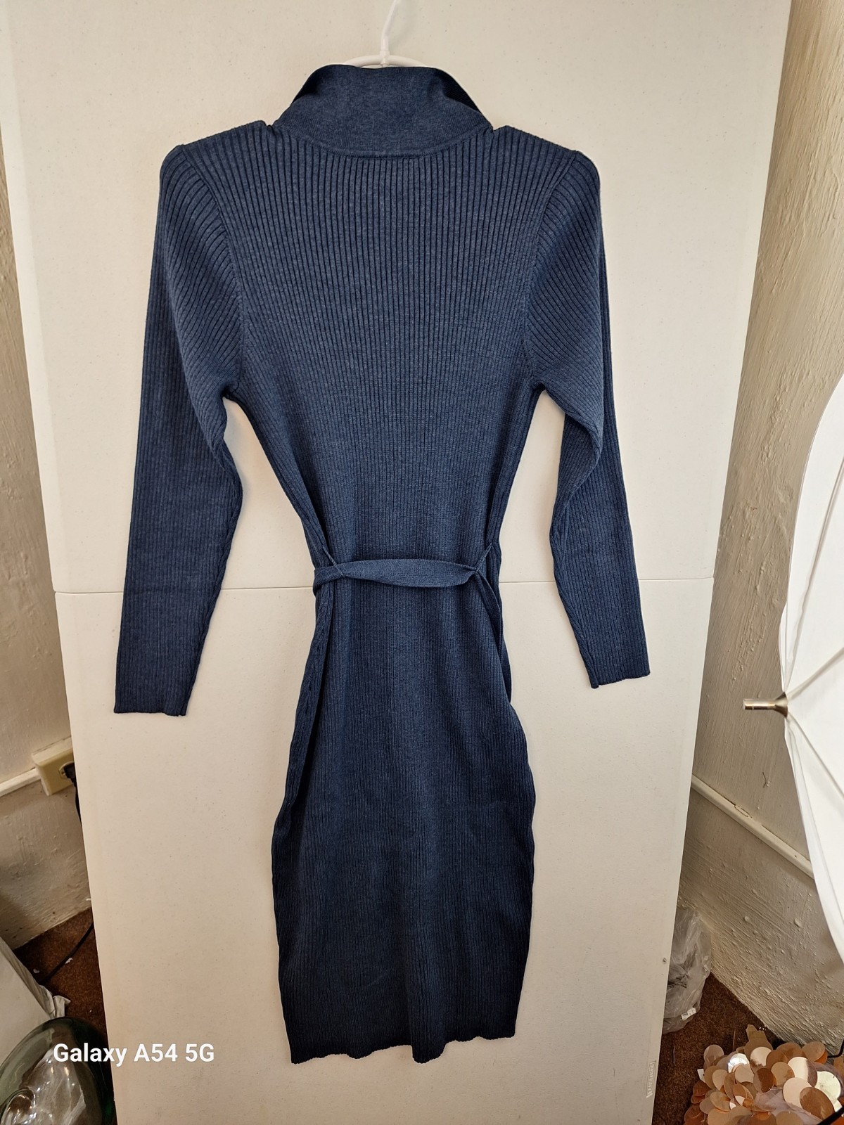 NWT FORTUNE + IVY Morgana Collared Ribbed Dress Navy Blue Petites SP