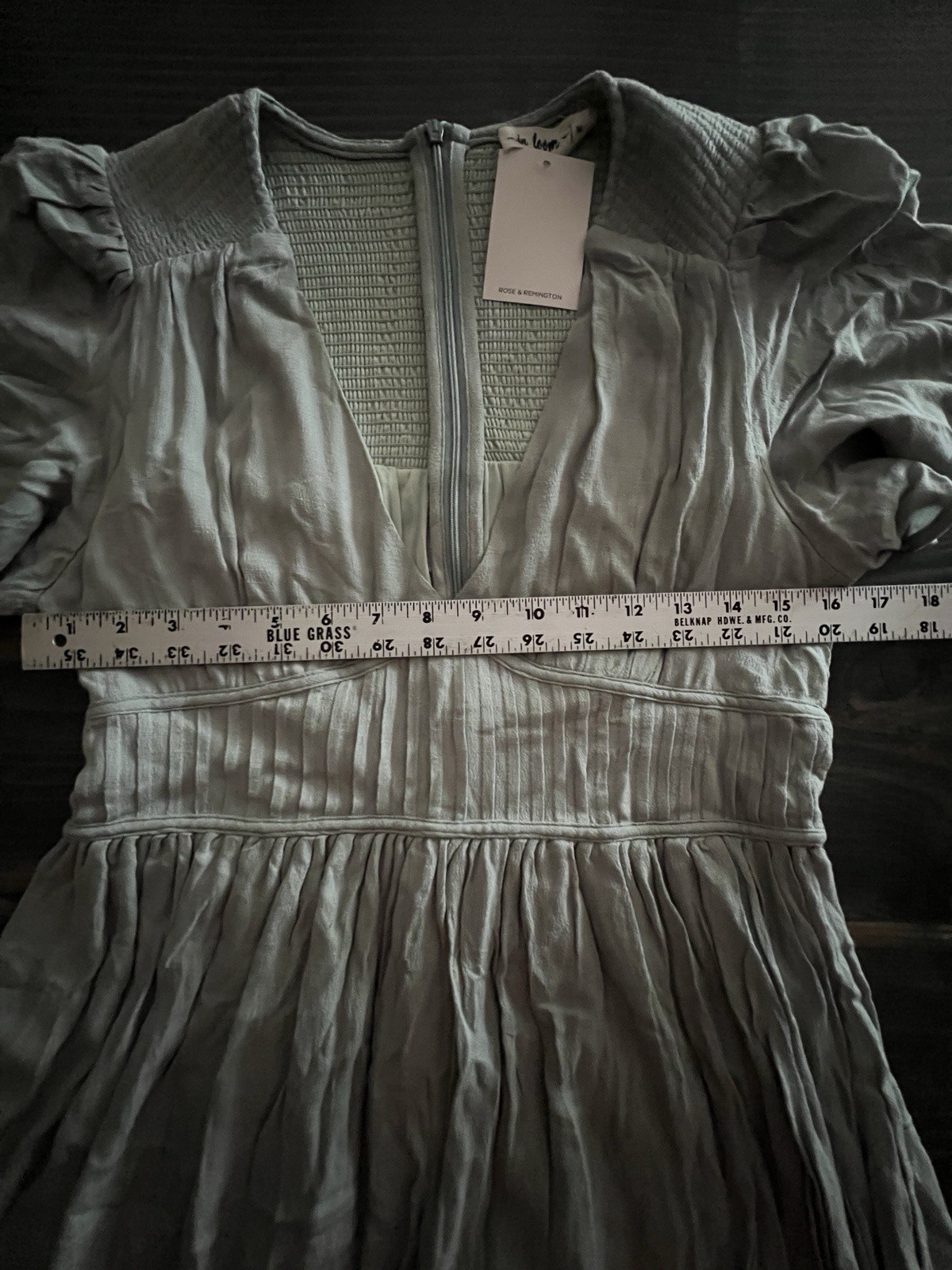 Rose and Remington Light Sage Smocked Back Rayon Dress Size M NWT