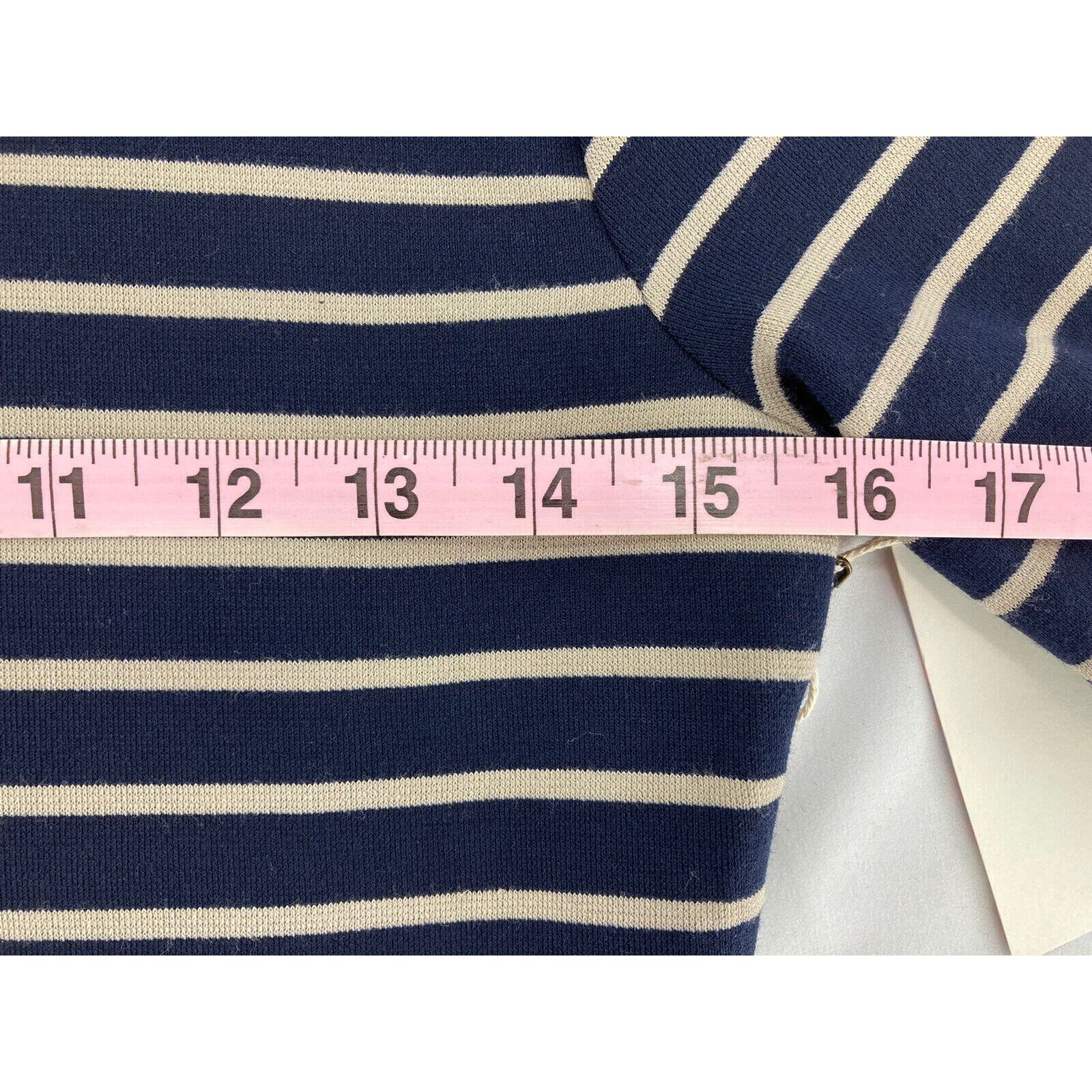 Iris Basic Womens Dress Medium Blue Tan Stripes Bodycon Asymmetrical Slit NWT