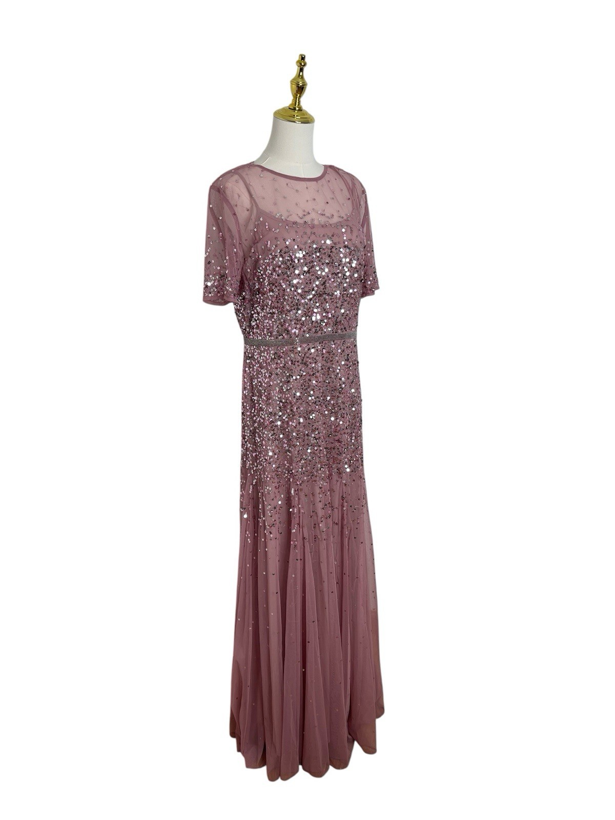 Mac Duggal 93909 Short Sleeve Embellished Tulle Gown Rosewood Size 12 $598