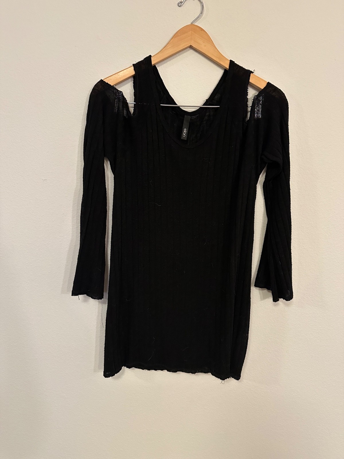 Elan Black Cold Shoulder Layered Knit Dress Women’s Medium Sheer Striped Boho