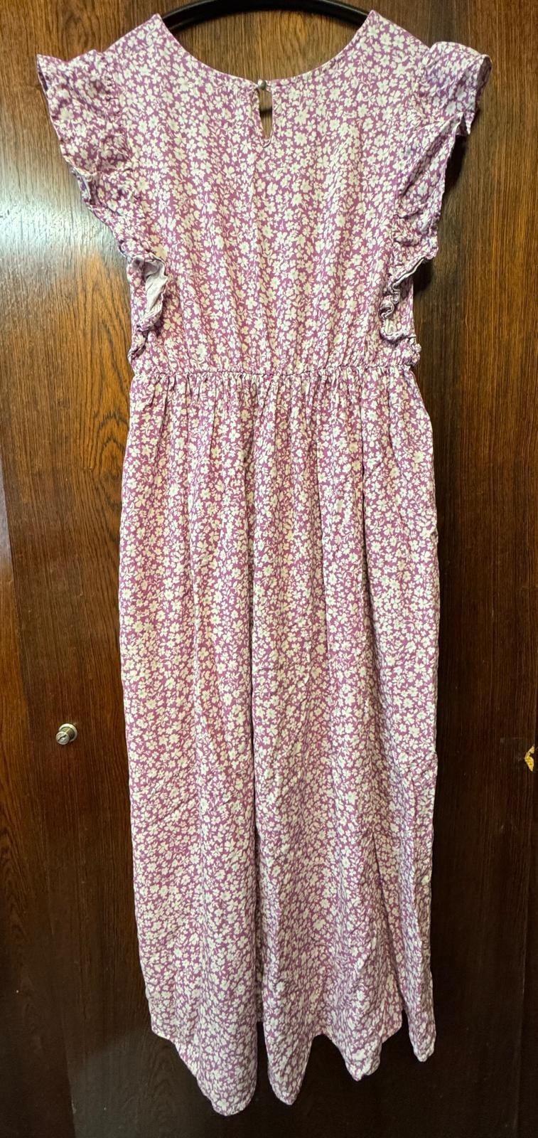 WAY by IKKS Maxi Dress XS Floral Ruffle Sundress Long Dusky Pink Floral