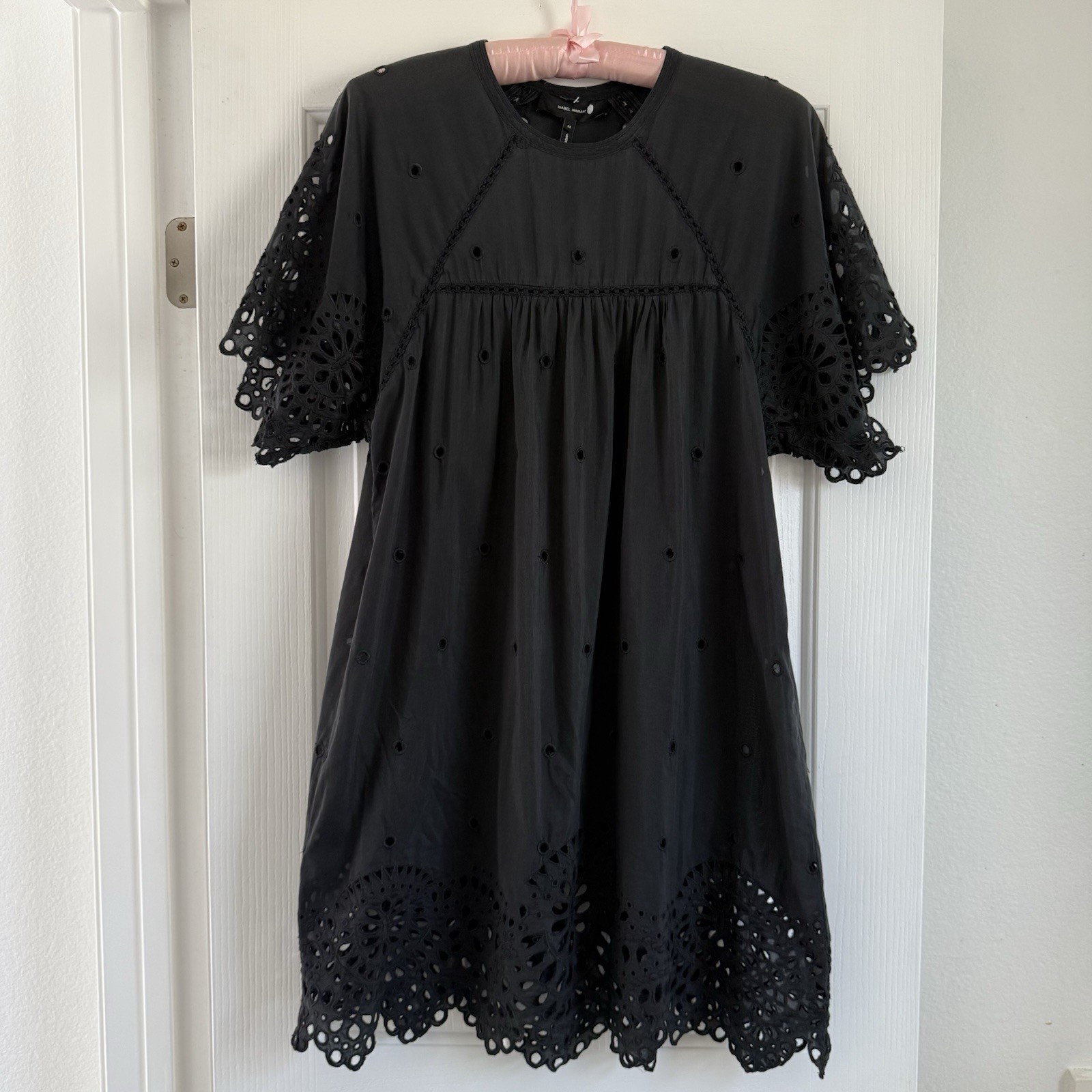 Isabel Marant N°1501 Black Cotton Silk Eyelet Boho Mini Dress Tunic FR 38 US 6
