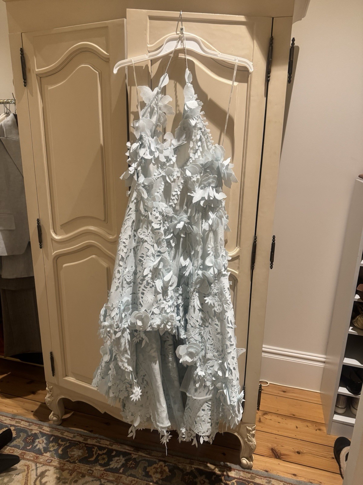 Zimmermann Blue Floral 3D Appliqué Strapless Midi Dress Size 0P Petites