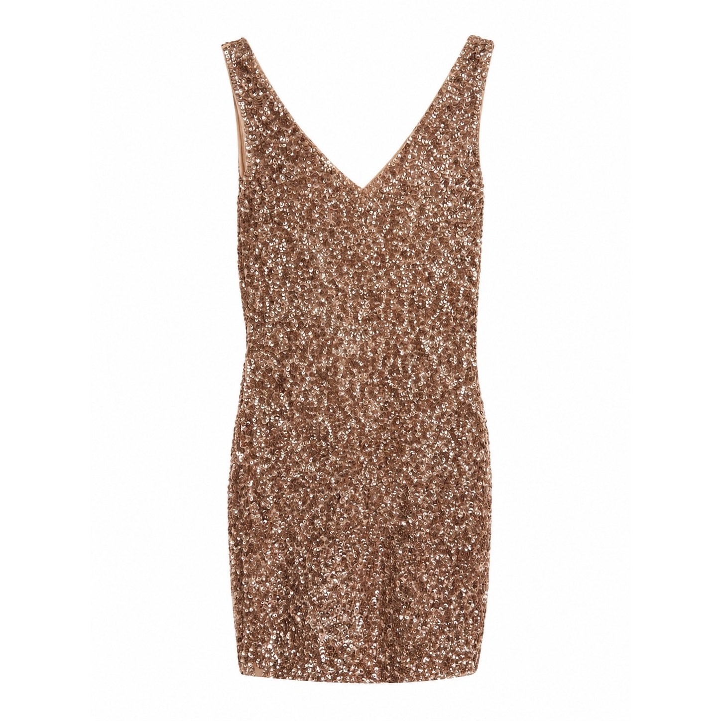 PrettyGuide Rose Gold Sequin Mini Dress Small Y2K Glam Birthday Cocktail V Neck